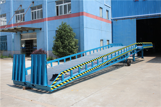 Blue Hydraulic Mobile Yard Ramp For Container Truck Loading Or Work Shop Loading